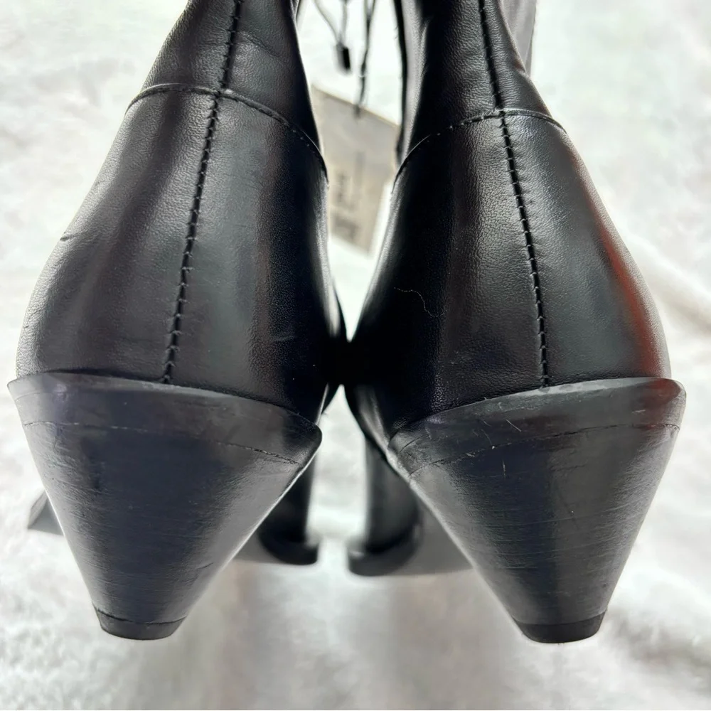 ZARA Black Leather Pointy Toe Western-Style Ankle Bootie--6 - Picture 6 of 15